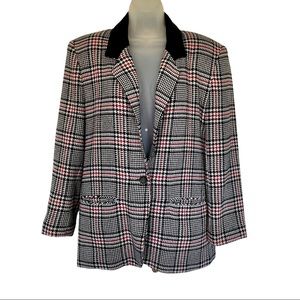 Vintage Jacket Coat Blazer Plaid Holiday White Black Red Gingham Old Money